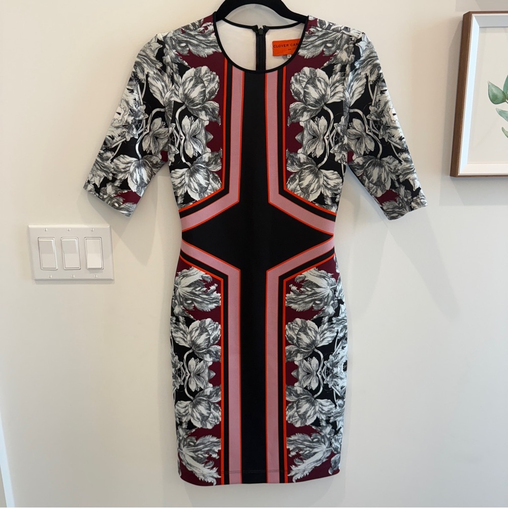 Clover Canyon Black and Red Floral Midi Dress